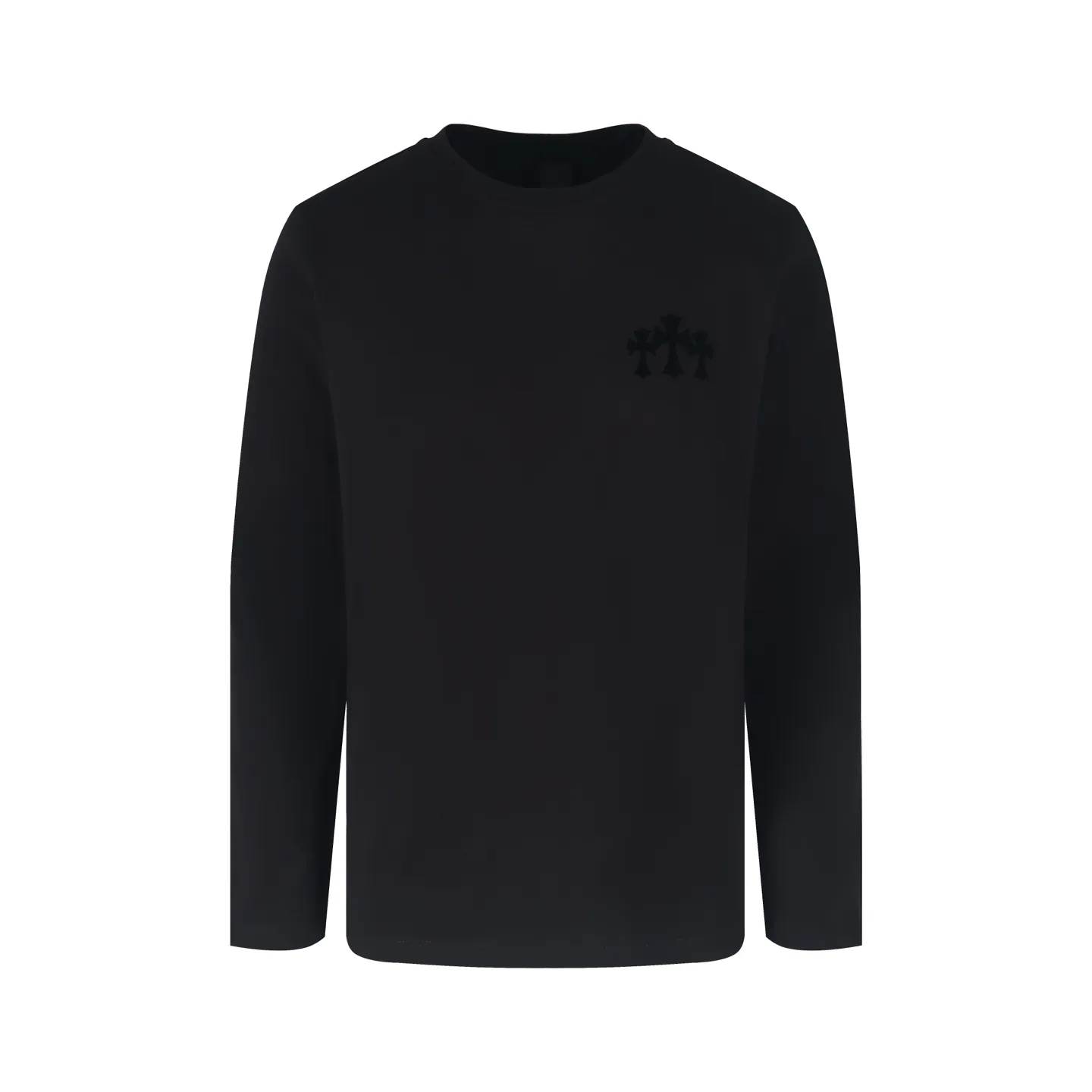 🅿️340 [Exclusive supply] CH Crow heart flocked cross long-sleeved T-shirt (black) The original version was purchased and developed for 10949, a popular item in early autumn. The fabric is lightly brushed cotton 180g fabric. The upper body is super skin-friendly and soft. Original cowhide main label wash mark. Silver thread anti-counterfeiting laser. Purchased the original version and developed it 1:1 restoration. The flocking print is consistent with the original version. They are all black and cyan (green light), not the ordinary black fake version on the market. The collar threads are also dyed in the same vat. Size:S-M-L-XL